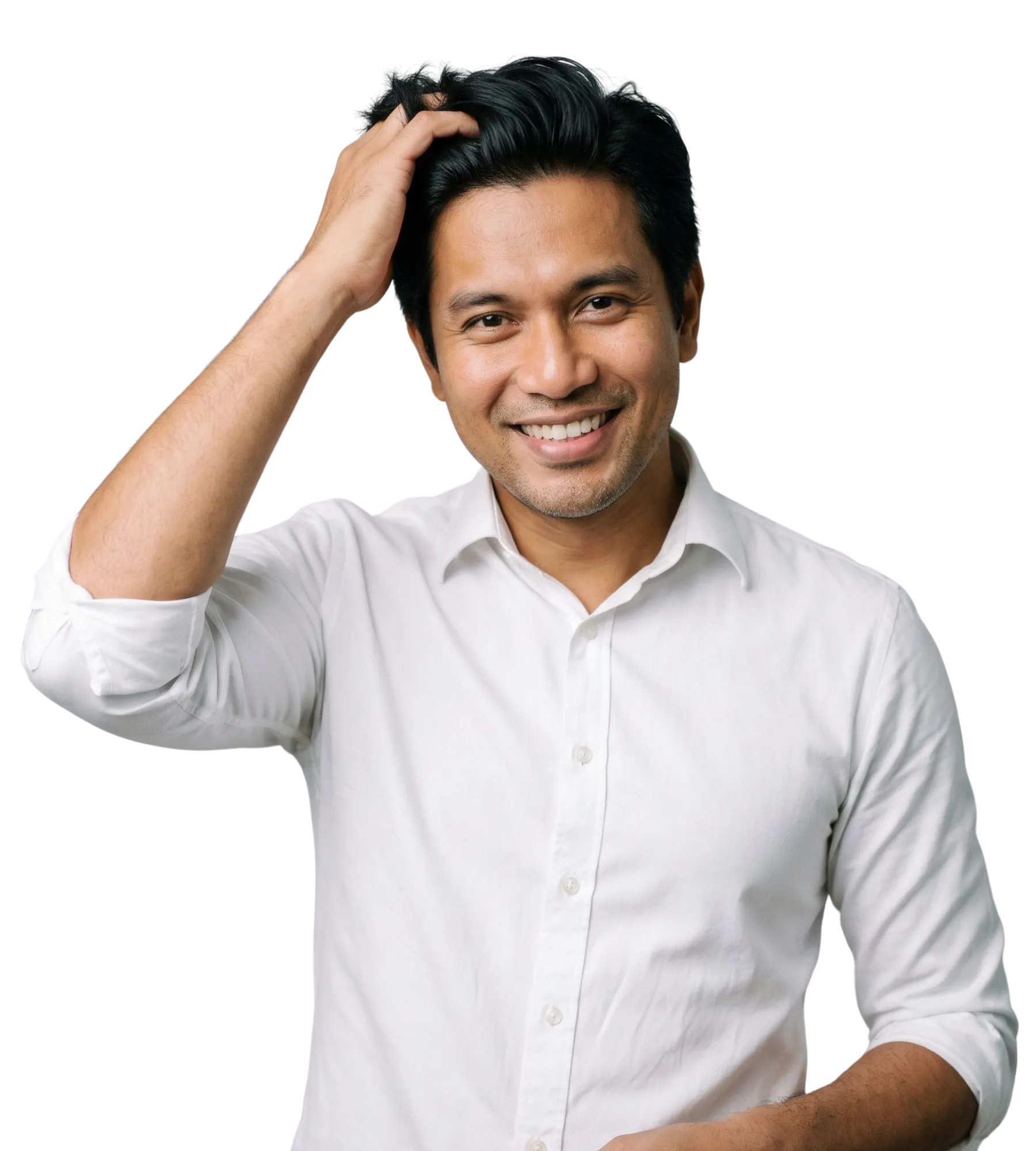 Confident man with healthy hair after treatment at MU Scalp